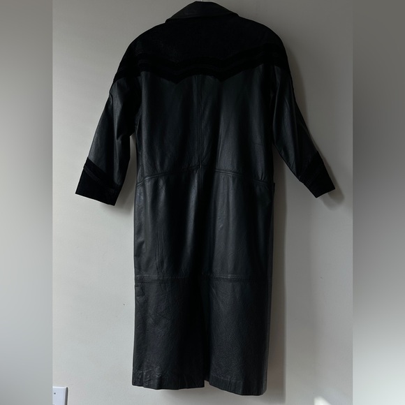 Vintage Black Contrasting Genuine Leather Trench Coat By Gitano Size S - Picture 7 of 13